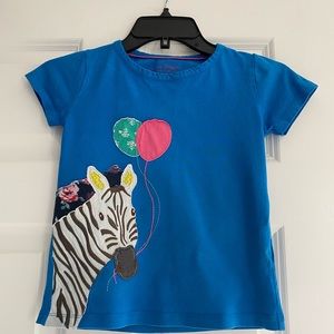 Mini Boden Zebra Appliqué Short Sleeve Shirt Size 6-7Y